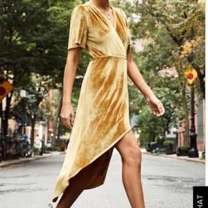 Lulu’s yellow gold velvet high low dress